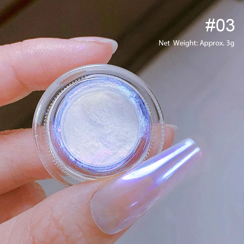 Aurora Pearl White Nails Glitter Dust Moonlight White Rubbing on Powder Shell Pigment Nail Art Supplies Decoration
