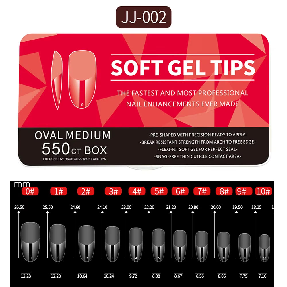 550Pcs Soft Gel Nail Tips Medium Short Almond Coffin Full Cover Matte Extension Tools Acrylic Press on Nail DIY Manicure Decor