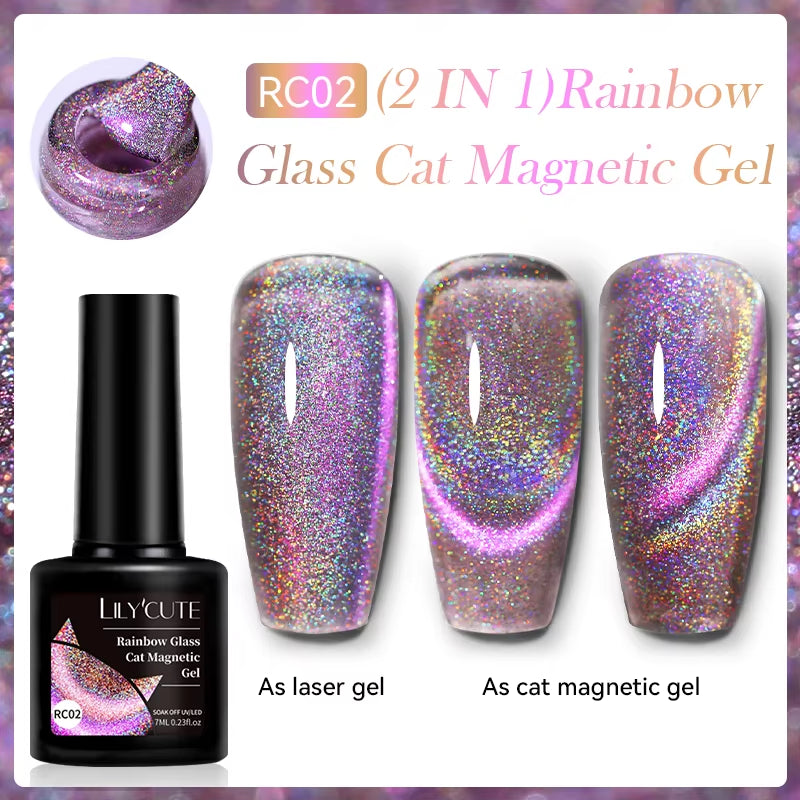 7ML 3 in 1 Platinum Rose Gold Cat Magnetic Gel Nail Polish Moonlight Magnetic Gel Varnish Glitter Semi Permanent UV Gel