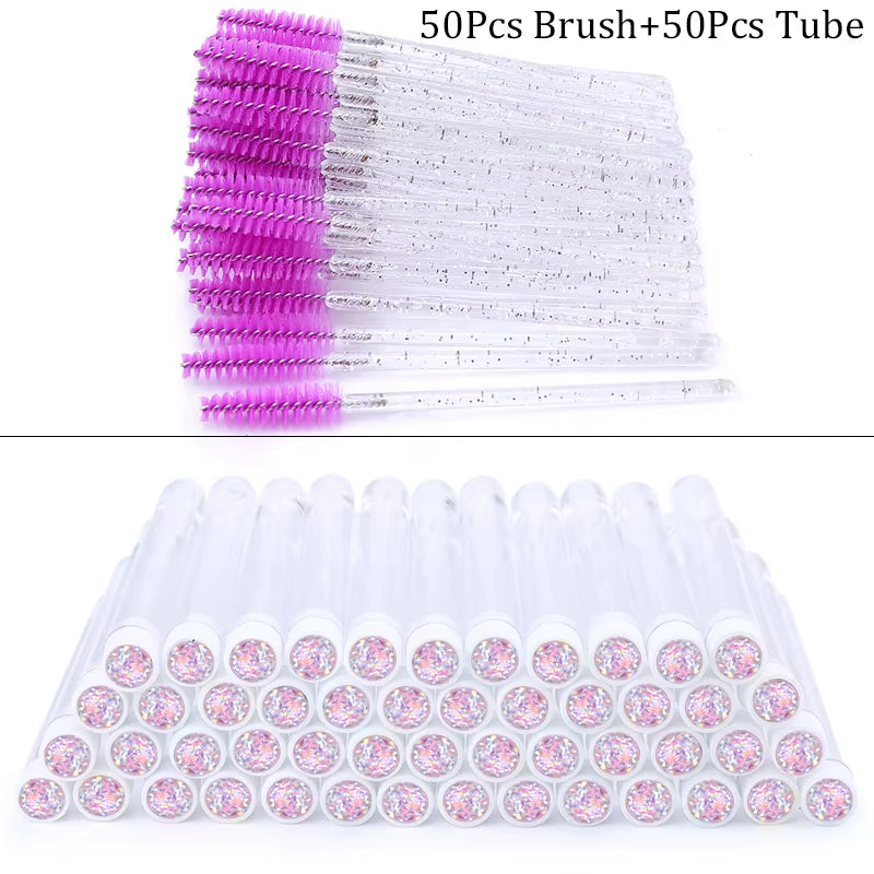 50/100Pcs Diamond Eyebrow Brush Tube Disposable Eyelash Brush Reusable Crystal Eyelash Brush Replaceable Dust-Proof Makeup Sets
