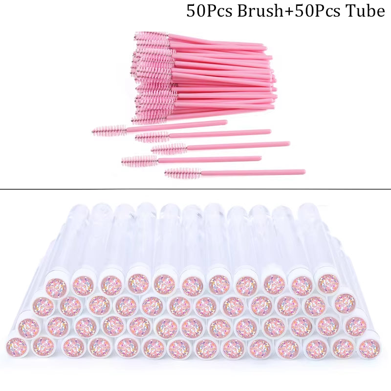 50/100Pcs Diamond Eyebrow Brush Tube Disposable Eyelash Brush Reusable Crystal Eyelash Brush Replaceable Dust-Proof Makeup Sets