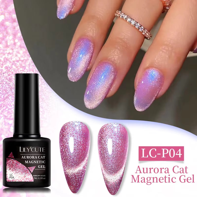 7ML 3 in 1 Platinum Rose Gold Cat Magnetic Gel Nail Polish Moonlight Magnetic Gel Varnish Glitter Semi Permanent UV Gel