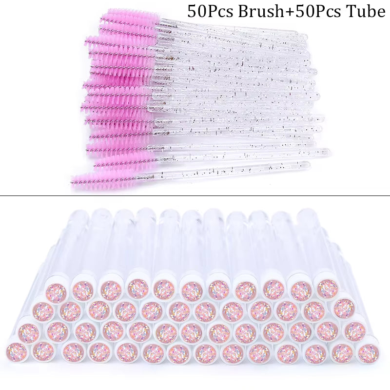 50/100Pcs Diamond Eyebrow Brush Tube Disposable Eyelash Brush Reusable Crystal Eyelash Brush Replaceable Dust-Proof Makeup Sets