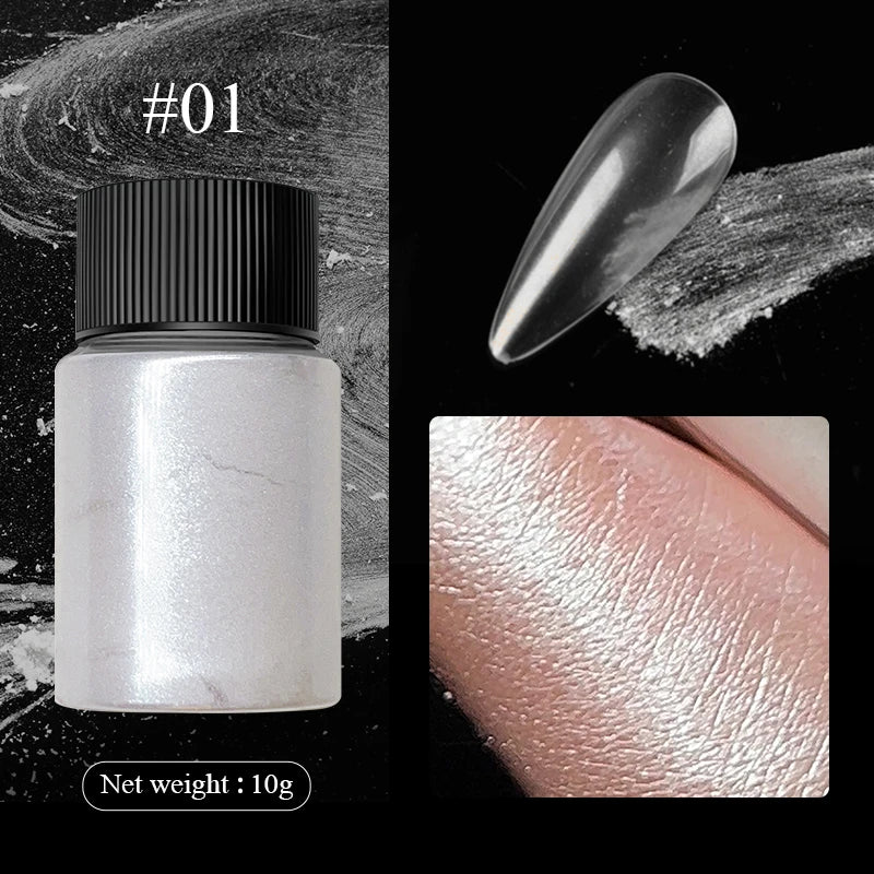 Aurora Pearl White Nails Glitter Dust Moonlight White Rubbing on Powder Shell Pigment Nail Art Supplies Decoration