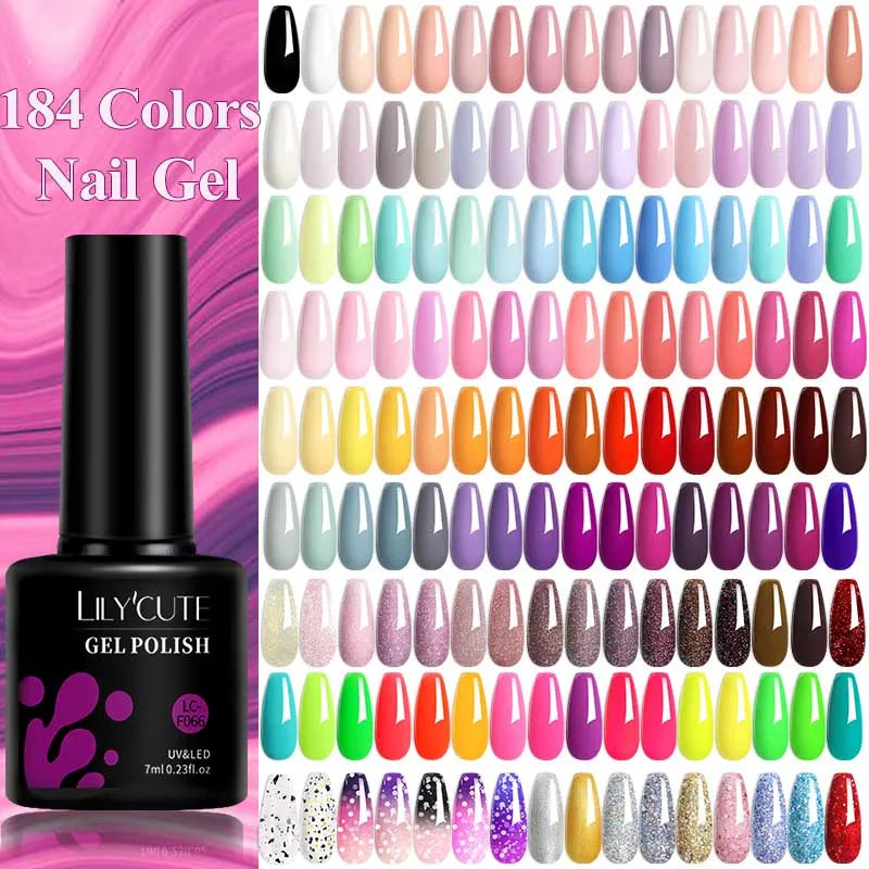 184 Colors 7ML Nail Gel Polish Semi-Permanent Glitter Soak off Base Top Coat UV LED Nail Gel Varnish Nail Art Manicure