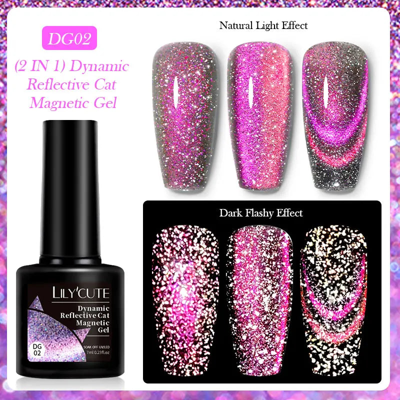 7ML 3 in 1 Platinum Rose Gold Cat Magnetic Gel Nail Polish Moonlight Magnetic Gel Varnish Glitter Semi Permanent UV Gel
