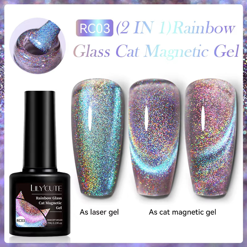 7ML 3 in 1 Platinum Rose Gold Cat Magnetic Gel Nail Polish Moonlight Magnetic Gel Varnish Glitter Semi Permanent UV Gel