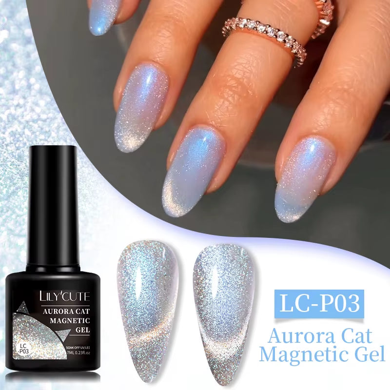 7ML 3 in 1 Platinum Rose Gold Cat Magnetic Gel Nail Polish Moonlight Magnetic Gel Varnish Glitter Semi Permanent UV Gel