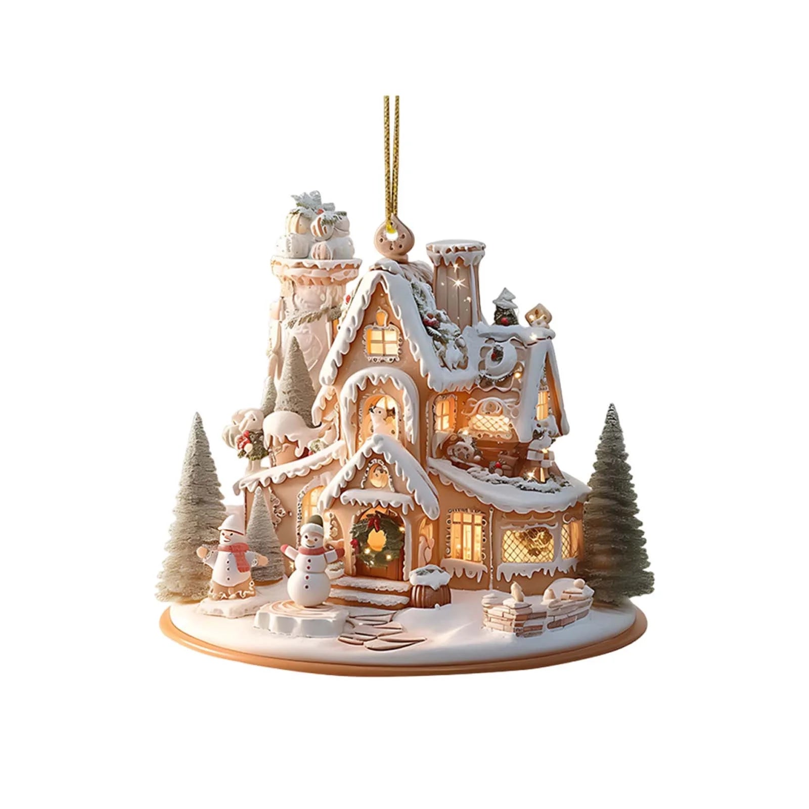 2025 Christmas Gingerbread House Ornaments, Christmas Hanging Village Houses Tree Decor, 2D Acrylic Christmas Hanging Ornaments for Christmas Tree Holiday Party Home Decoration