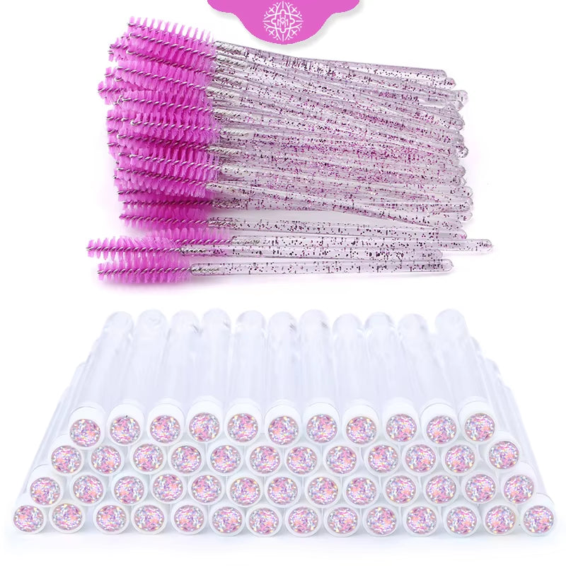 50/100Pcs Diamond Eyebrow Brush Tube Disposable Eyelash Brush Reusable Crystal Eyelash Brush Replaceable Dust-Proof Makeup Sets