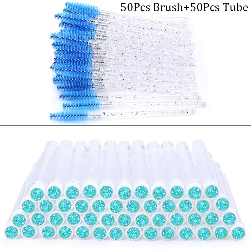 50/100Pcs Diamond Eyebrow Brush Tube Disposable Eyelash Brush Reusable Crystal Eyelash Brush Replaceable Dust-Proof Makeup Sets