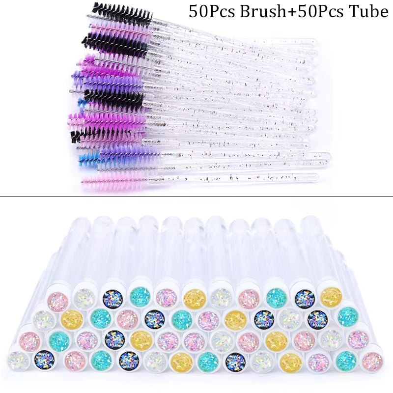 50/100Pcs Diamond Eyebrow Brush Tube Disposable Eyelash Brush Reusable Crystal Eyelash Brush Replaceable Dust-Proof Makeup Sets