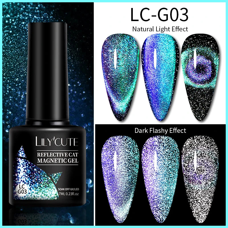 7ML 3 in 1 Platinum Rose Gold Cat Magnetic Gel Nail Polish Moonlight Magnetic Gel Varnish Glitter Semi Permanent UV Gel