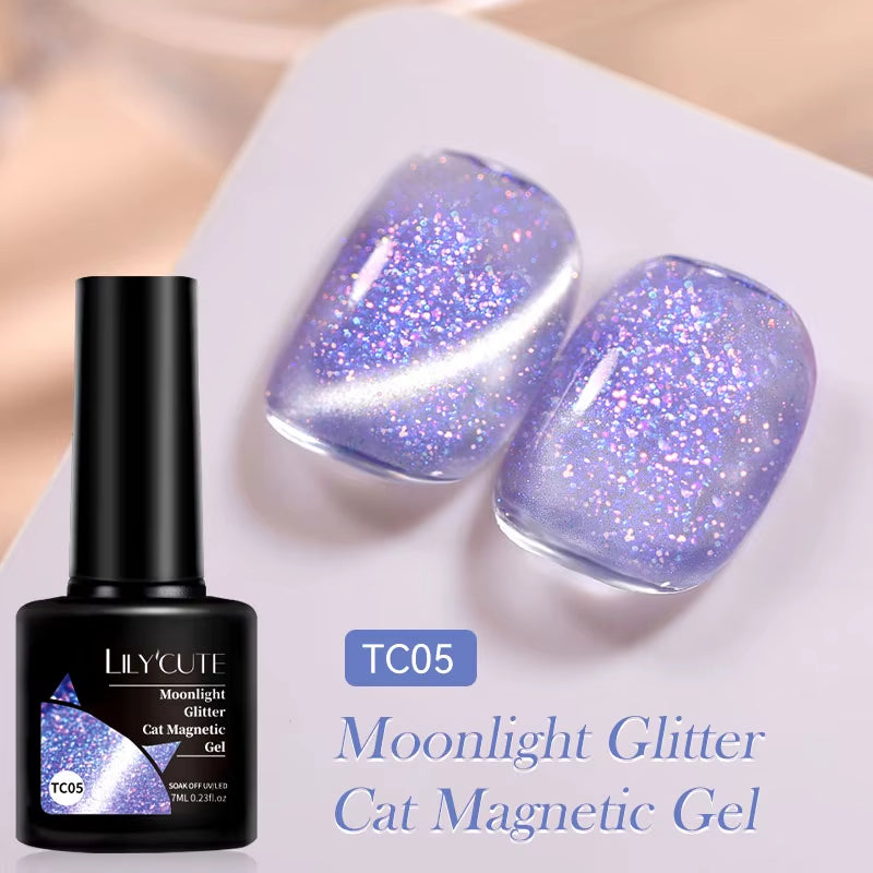 7ML 3 in 1 Platinum Rose Gold Cat Magnetic Gel Nail Polish Moonlight Magnetic Gel Varnish Glitter Semi Permanent UV Gel