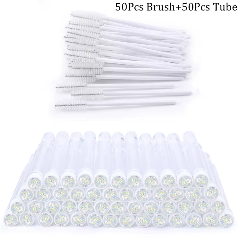50/100Pcs Diamond Eyebrow Brush Tube Disposable Eyelash Brush Reusable Crystal Eyelash Brush Replaceable Dust-Proof Makeup Sets