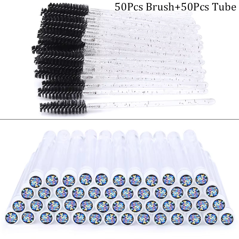 50/100Pcs Diamond Eyebrow Brush Tube Disposable Eyelash Brush Reusable Crystal Eyelash Brush Replaceable Dust-Proof Makeup Sets