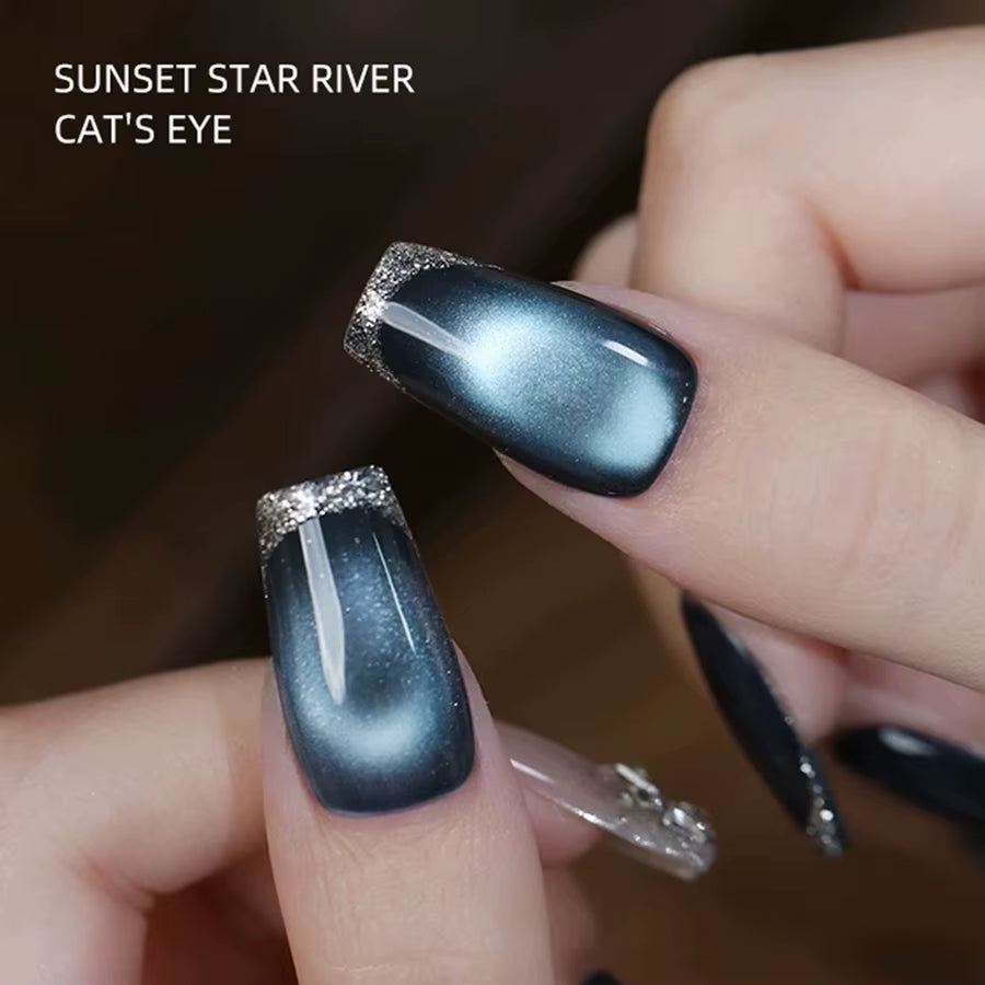 1-24Pcs WS Autumn Winter Nails Popular Black Cat Eye Gel Nail Polish Fashionable Flash Glass Beads Cat'S Eye Nail Salon Nail Art