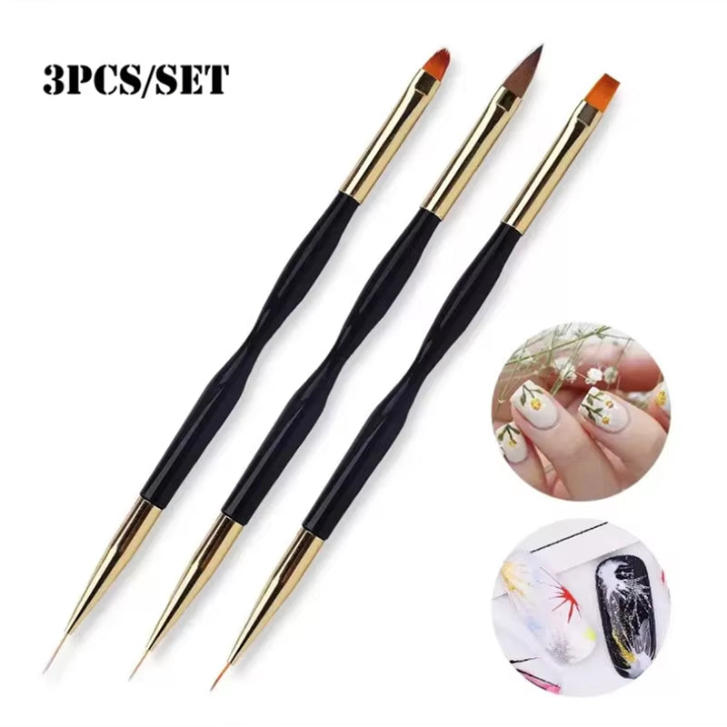 3 Pcs Manicure Brushes Dual Use Gel Gradient Brush Pinceles Ultra Thin Line Drawing Pen Dual End Nail Art Design Painting Tools