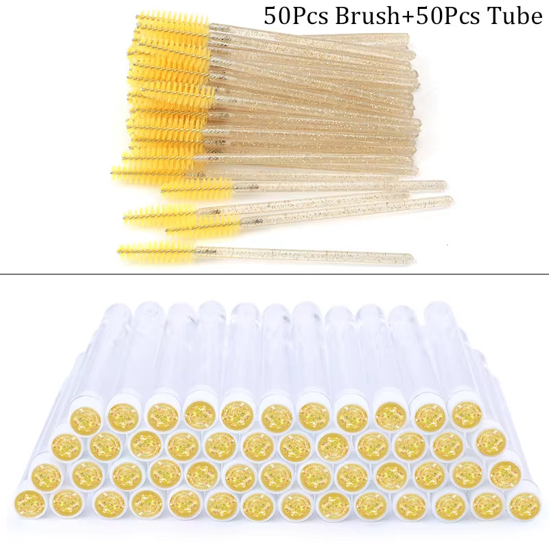 50/100Pcs Diamond Eyebrow Brush Tube Disposable Eyelash Brush Reusable Crystal Eyelash Brush Replaceable Dust-Proof Makeup Sets