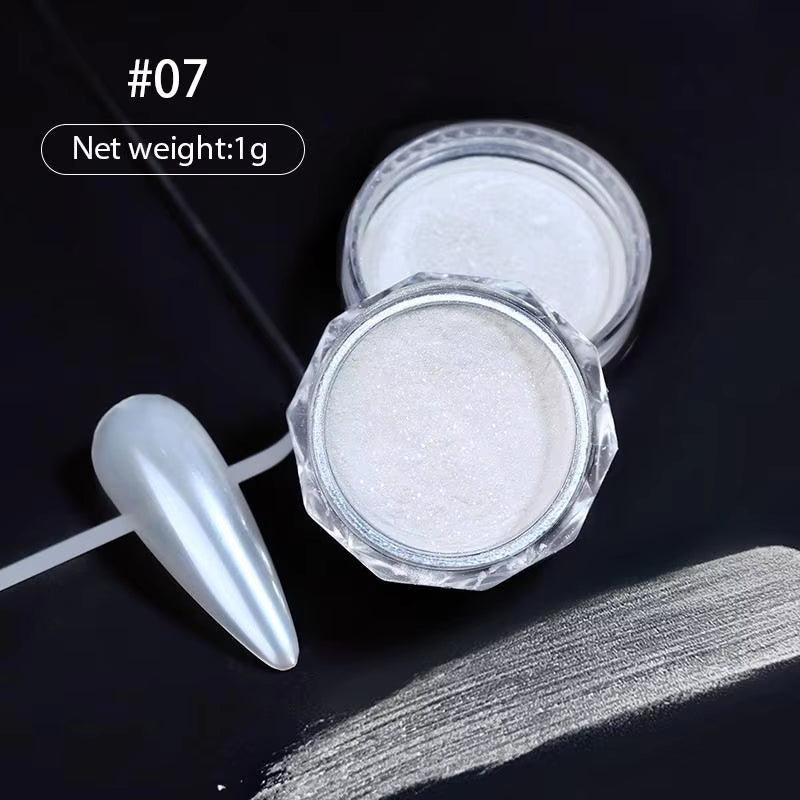 Aurora Pearl White Nails Glitter Dust Moonlight White Rubbing on Powder Shell Pigment Nail Art Supplies Decoration