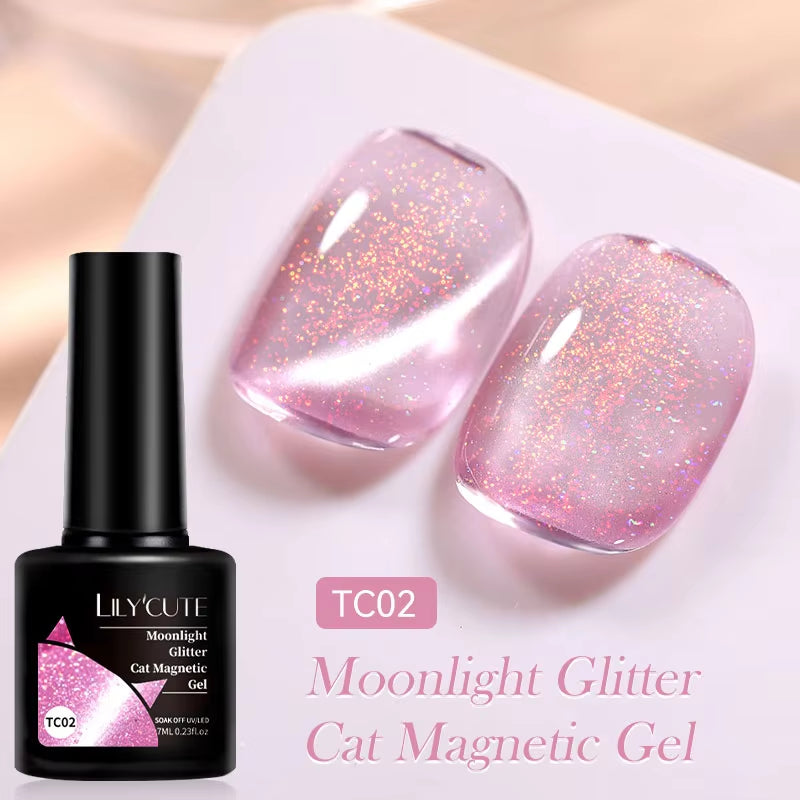 7ML 3 in 1 Platinum Rose Gold Cat Magnetic Gel Nail Polish Moonlight Magnetic Gel Varnish Glitter Semi Permanent UV Gel