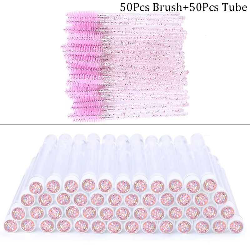 50/100Pcs Diamond Eyebrow Brush Tube Disposable Eyelash Brush Reusable Crystal Eyelash Brush Replaceable Dust-Proof Makeup Sets