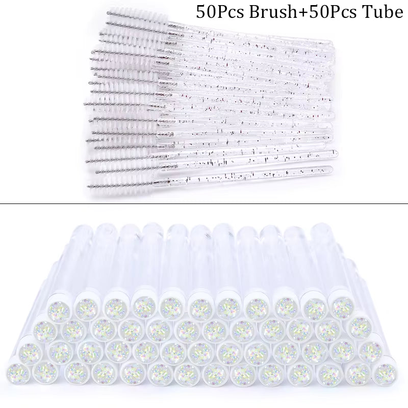 50/100Pcs Diamond Eyebrow Brush Tube Disposable Eyelash Brush Reusable Crystal Eyelash Brush Replaceable Dust-Proof Makeup Sets