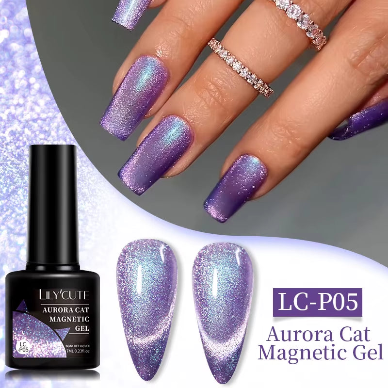 7ML 3 in 1 Platinum Rose Gold Cat Magnetic Gel Nail Polish Moonlight Magnetic Gel Varnish Glitter Semi Permanent UV Gel