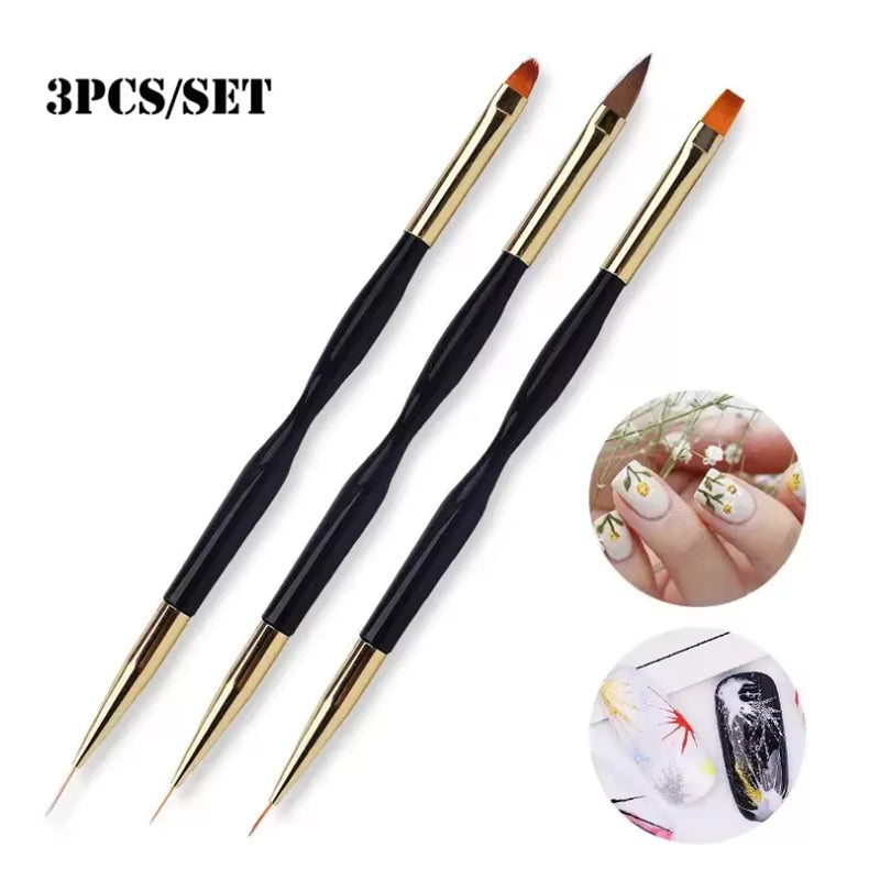 3 Pcs Manicure Brushes Dual Use Gel Gradient Brush Pinceles Ultra Thin Line Drawing Pen Dual End Nail Art Design Painting Tools
