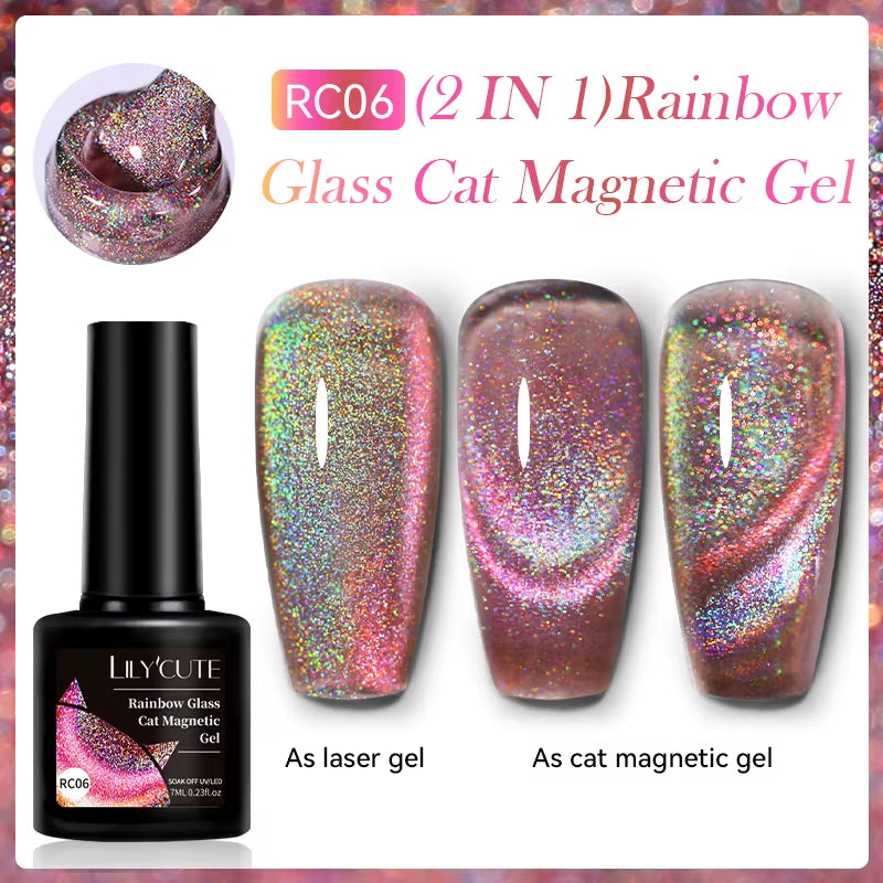 7ML 3 in 1 Platinum Rose Gold Cat Magnetic Gel Nail Polish Moonlight Magnetic Gel Varnish Glitter Semi Permanent UV Gel