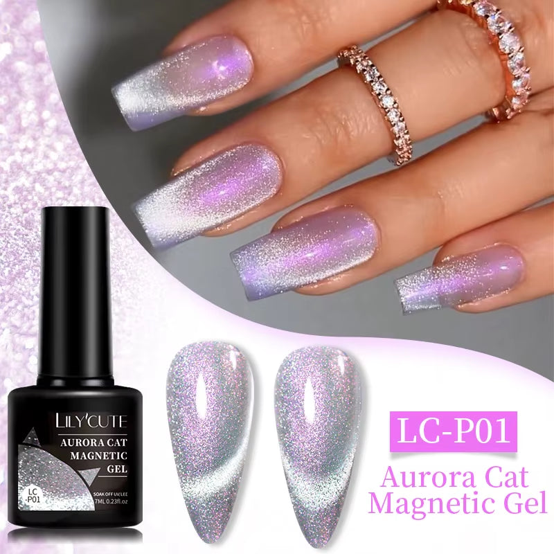 7ML 3 in 1 Platinum Rose Gold Cat Magnetic Gel Nail Polish Moonlight Magnetic Gel Varnish Glitter Semi Permanent UV Gel
