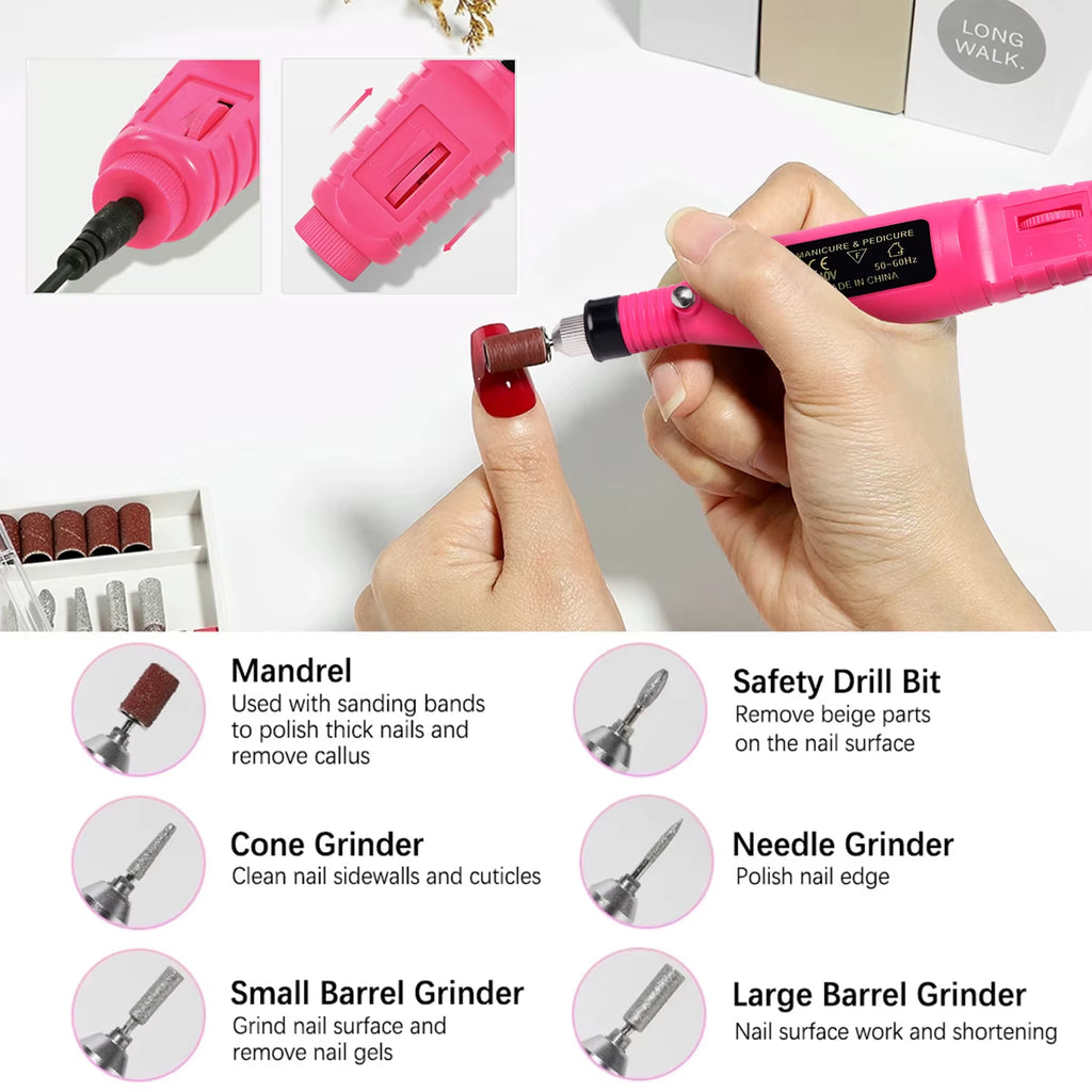 Electric Nail Sander Set Nail Drill Machine Grinding Equipment Milling Cutter for Manicure Pedicure Strong Polishing Tools