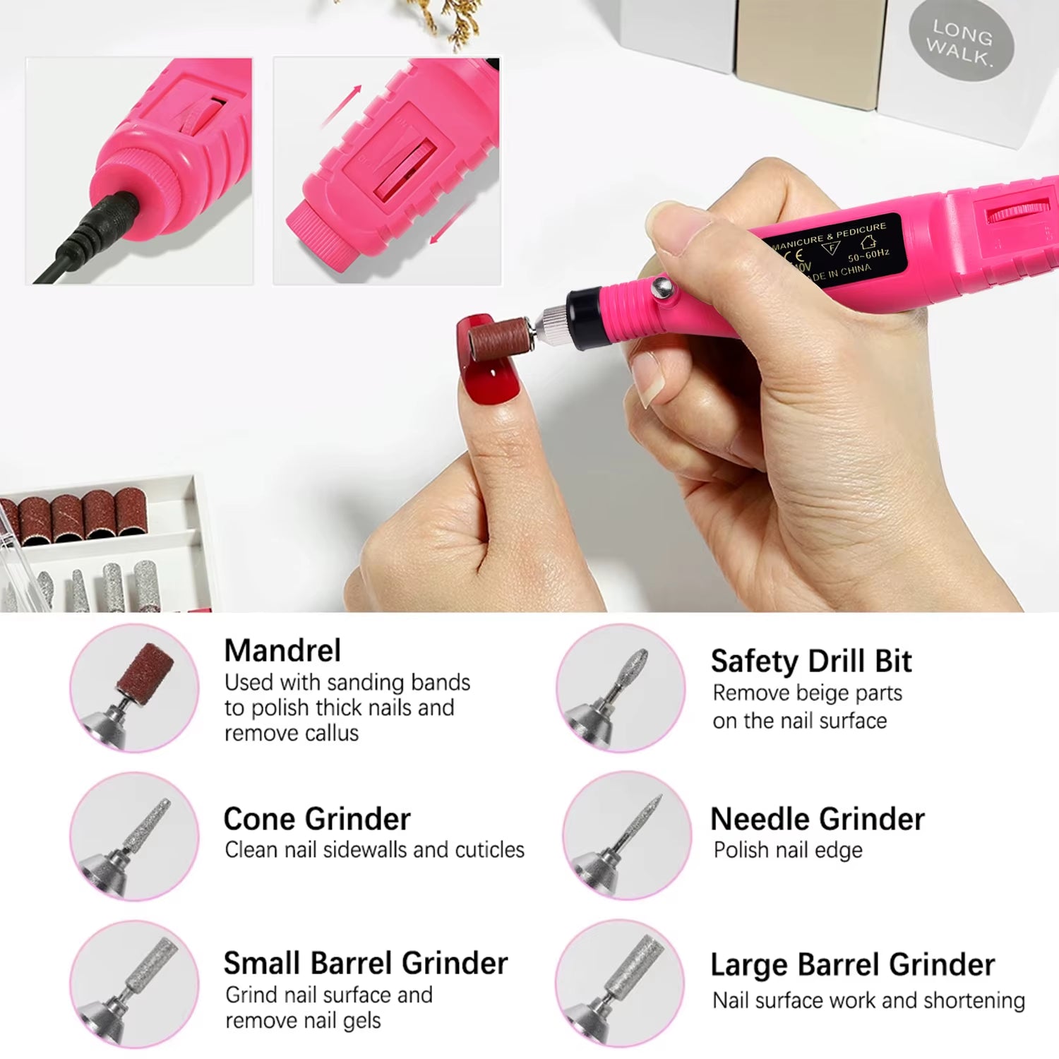 Electric Nail Sander Set Nail Drill Machine Grinding Equipment Milling Cutter for Manicure Pedicure Strong Polishing Tools