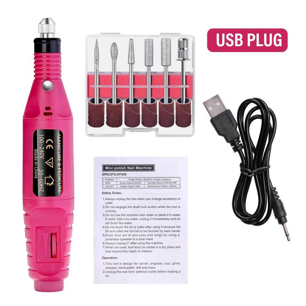 Electric Nail Sander Set Nail Drill Machine Grinding Equipment Milling Cutter for Manicure Pedicure Strong Polishing Tools
