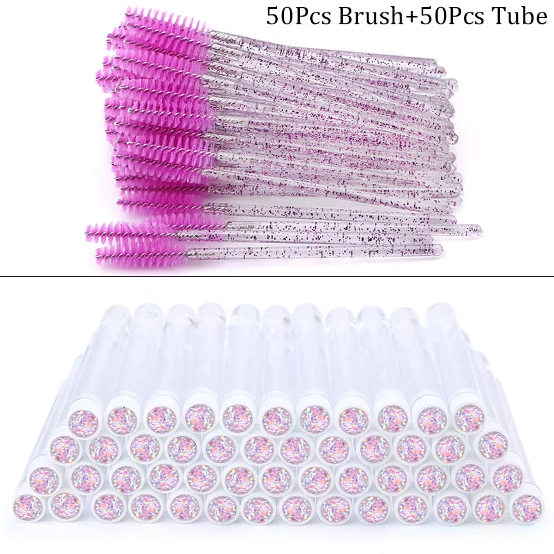 50/100Pcs Diamond Eyebrow Brush Tube Disposable Eyelash Brush Reusable Crystal Eyelash Brush Replaceable Dust-Proof Makeup Sets