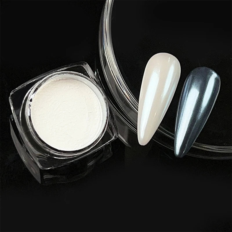 Aurora Pearl White Nails Glitter Dust Moonlight White Rubbing on Powder Shell Pigment Nail Art Supplies Decoration