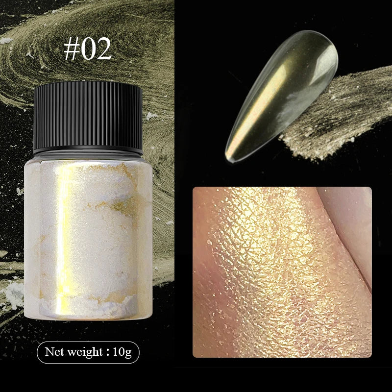 Aurora Pearl White Nails Glitter Dust Moonlight White Rubbing on Powder Shell Pigment Nail Art Supplies Decoration