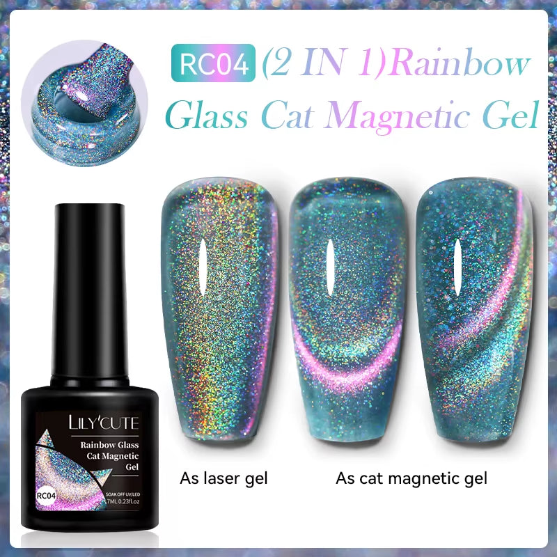 7ML 3 in 1 Platinum Rose Gold Cat Magnetic Gel Nail Polish Moonlight Magnetic Gel Varnish Glitter Semi Permanent UV Gel