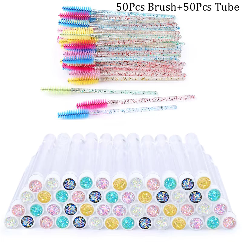 50/100Pcs Diamond Eyebrow Brush Tube Disposable Eyelash Brush Reusable Crystal Eyelash Brush Replaceable Dust-Proof Makeup Sets