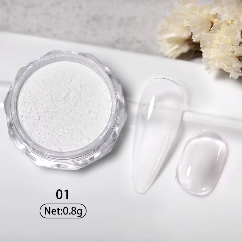 Aurora Pearl White Nails Glitter Dust Moonlight White Rubbing on Powder Shell Pigment Nail Art Supplies Decoration