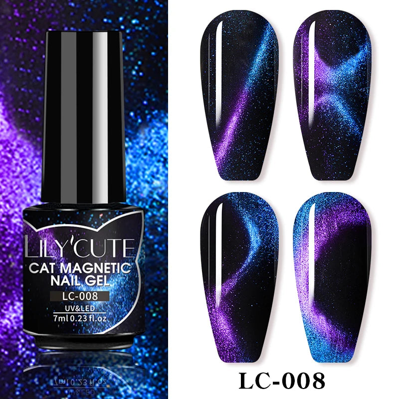 7ML 3 in 1 Platinum Rose Gold Cat Magnetic Gel Nail Polish Moonlight Magnetic Gel Varnish Glitter Semi Permanent UV Gel