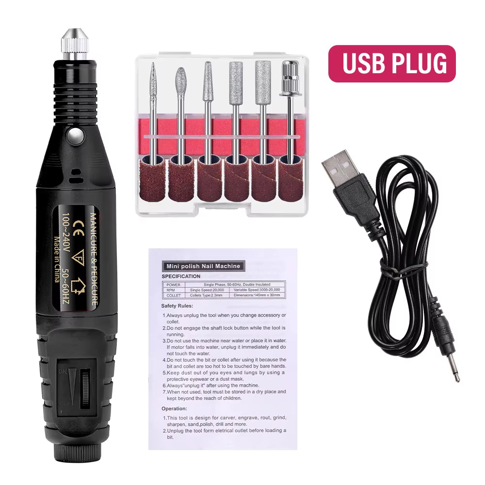 Electric Nail Sander Set Nail Drill Machine Grinding Equipment Milling Cutter for Manicure Pedicure Strong Polishing Tools