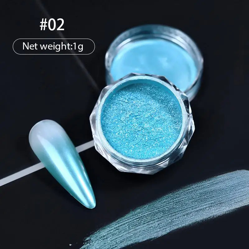 Aurora Pearl White Nails Glitter Dust Moonlight White Rubbing on Powder Shell Pigment Nail Art Supplies Decoration