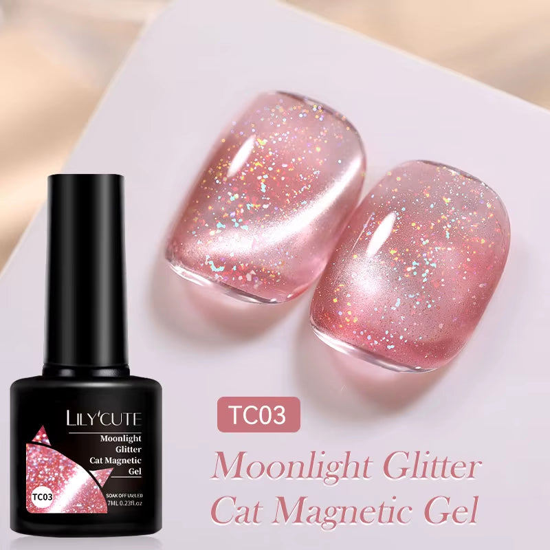 7ML 3 in 1 Platinum Rose Gold Cat Magnetic Gel Nail Polish Moonlight Magnetic Gel Varnish Glitter Semi Permanent UV Gel