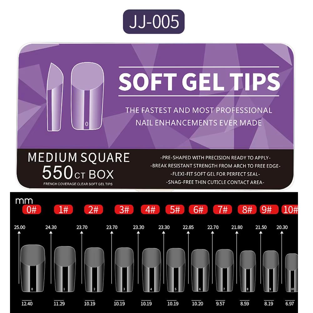 550Pcs Soft Gel Nail Tips Medium Short Almond Coffin Full Cover Matte Extension Tools Acrylic Press on Nail DIY Manicure Decor