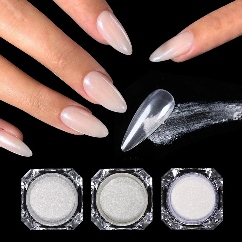Aurora Pearl White Nails Glitter Dust Moonlight White Rubbing on Powder Shell Pigment Nail Art Supplies Decoration