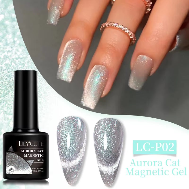 7ML 3 in 1 Platinum Rose Gold Cat Magnetic Gel Nail Polish Moonlight Magnetic Gel Varnish Glitter Semi Permanent UV Gel