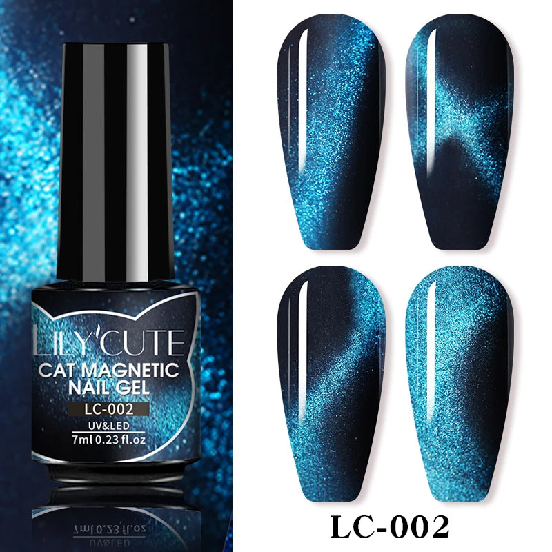 7ML 3 in 1 Platinum Rose Gold Cat Magnetic Gel Nail Polish Moonlight Magnetic Gel Varnish Glitter Semi Permanent UV Gel