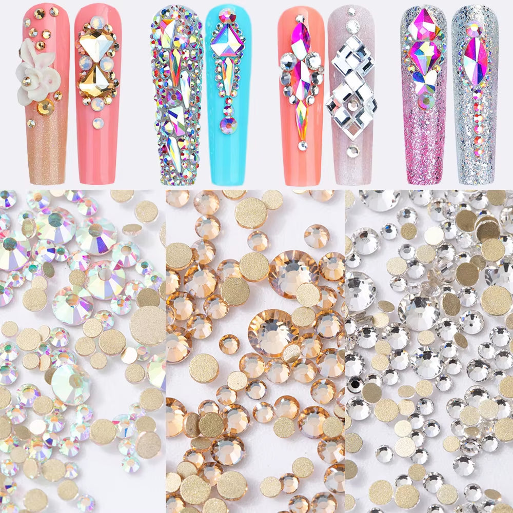 2880PCS SS3-SS20 Multi-Colors Mix Size Nail Art Rhinestones Flatback Non Hotfix Crystal Diamonds for 3D Nails Decorations