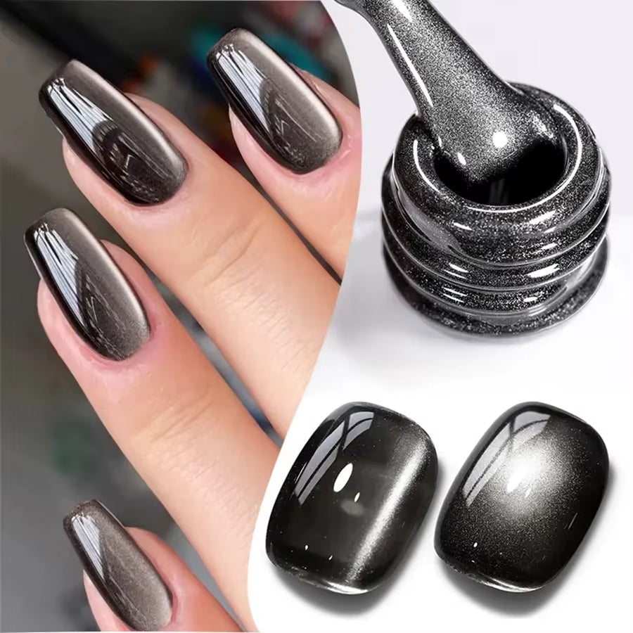 1-24Pcs WS Autumn Winter Nails Popular Black Cat Eye Gel Nail Polish Fashionable Flash Glass Beads Cat'S Eye Nail Salon Nail Art